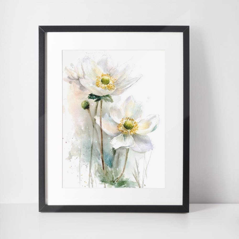Watercolor Anemone Flowers Wall Art Illustration Print Poster Unframed - Picture 2 of 9